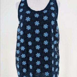 J. CREW Blue Sleeveless Top w/ Light Blue Floral Crochet Overlay Size Small